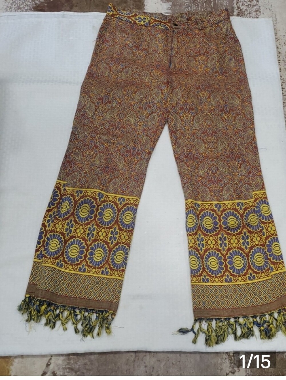 Boho Floral Border Chinos in Yellow & Brown - Picture 16 of 16